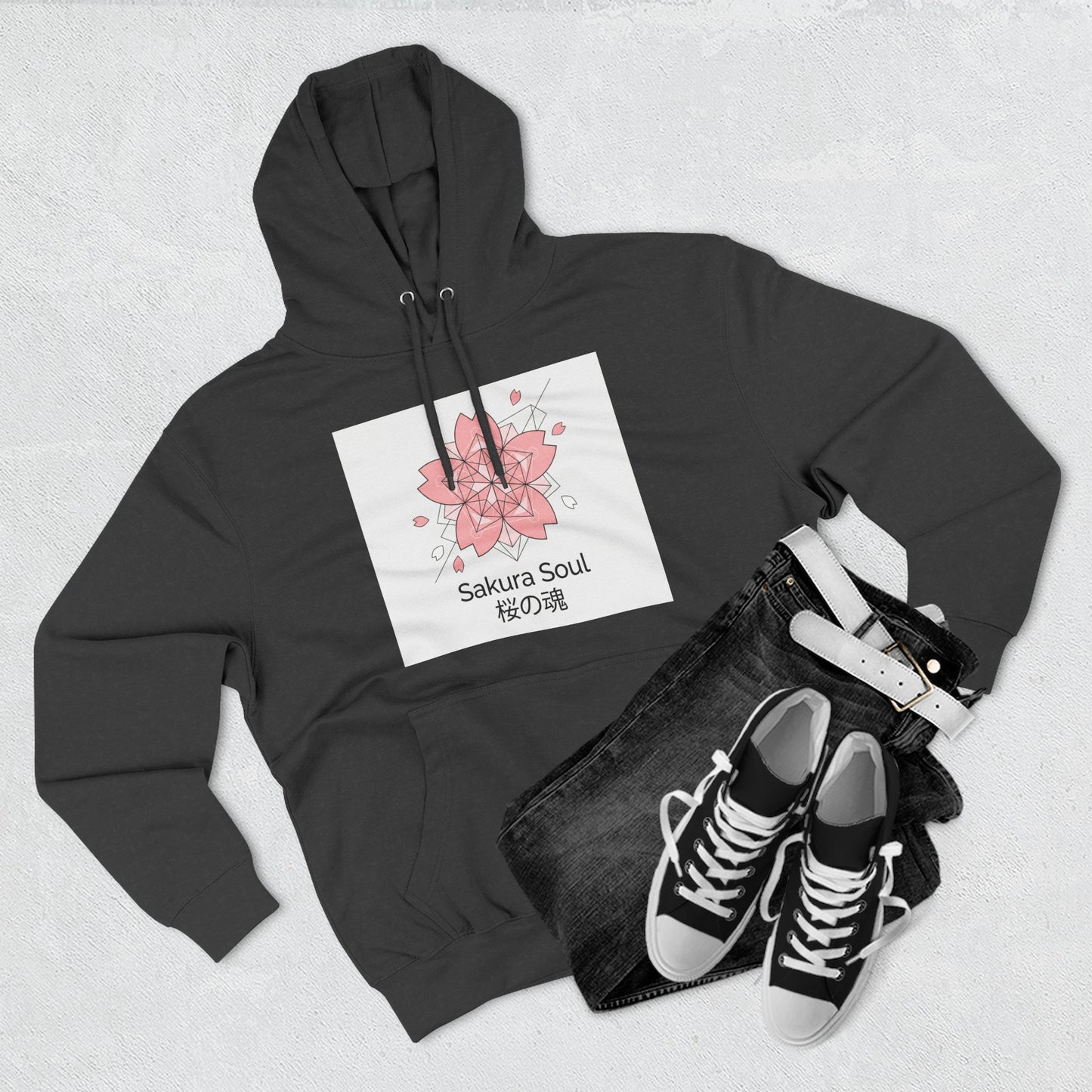 Sakura Soul Hoodie – Pullover na Fleece na may Pink Cherry Blossom Graphic