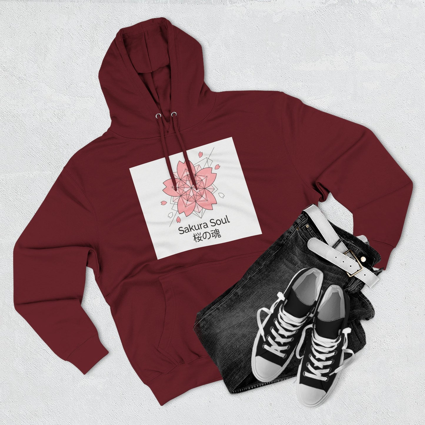 Sakura Soul Hoodie – Pullover na Fleece na may Pink Cherry Blossom Graphic